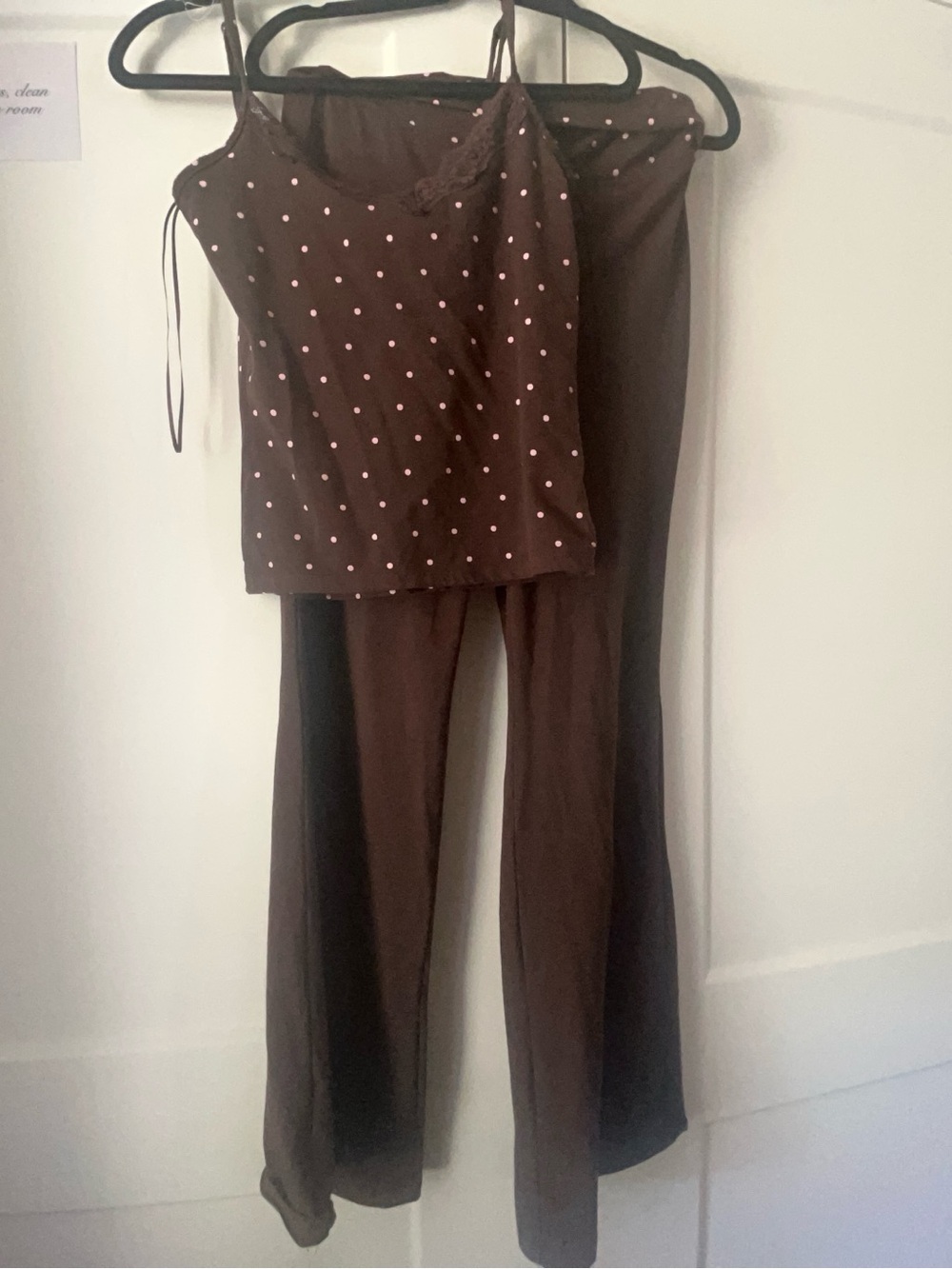 Brown Polka Dot Track Pants & Cami Set